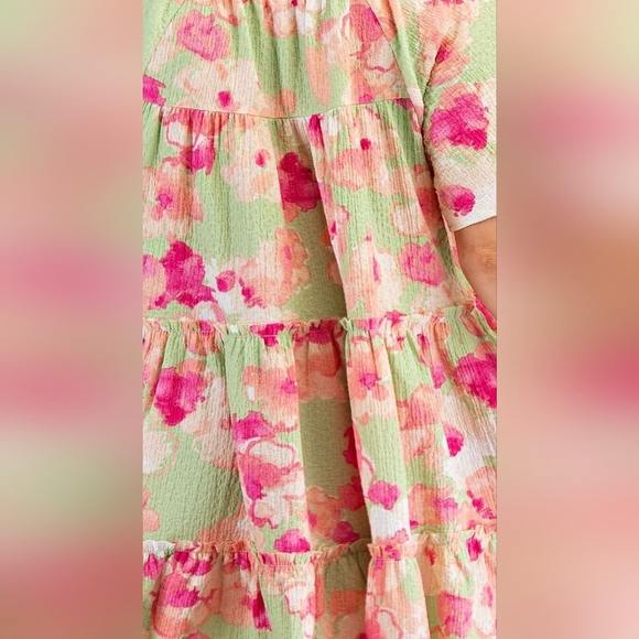 Easel Floral Knit Popcorn Tiered Dress #496-501 - Picture 2 of 12